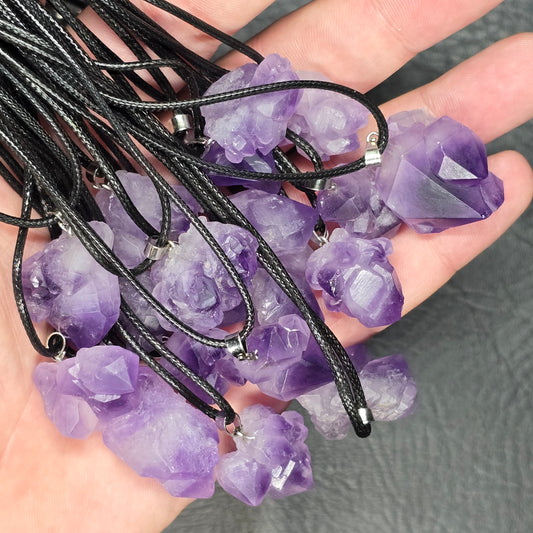 Raw Amethyst Cluster Pendant Necklace